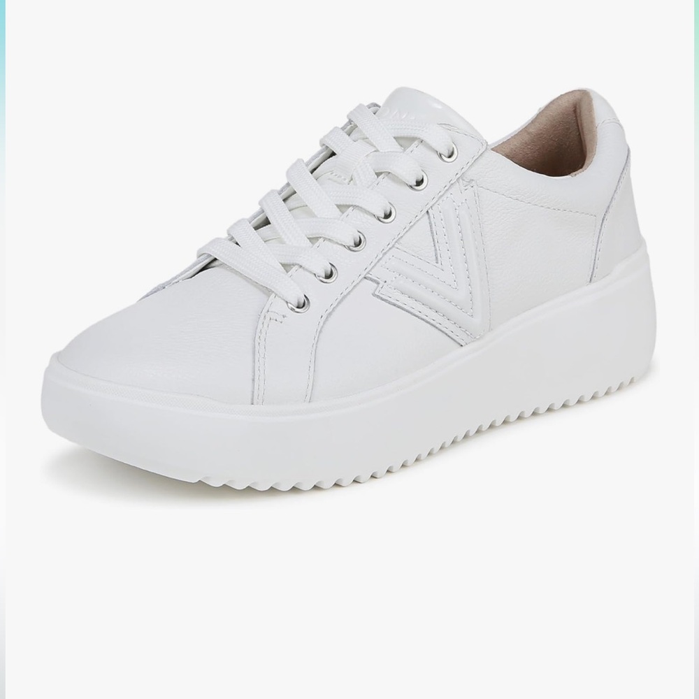 Vionic Kearnly White Leather lace up Sneakers Platform Sole 8.5
